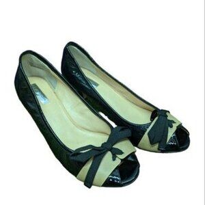 Halogen Black Patent Leather Kitten Heels Two Tone Lace-up Peep Toe Size 10M